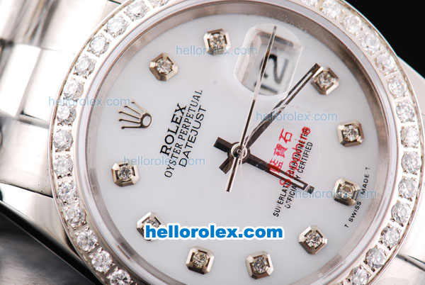 Rolex Datejust Oyster Perpetual Swiss ETA 2836 Automatic Movement White Dial with Diamond Markers and Diamond Bezel - Click Image to Close